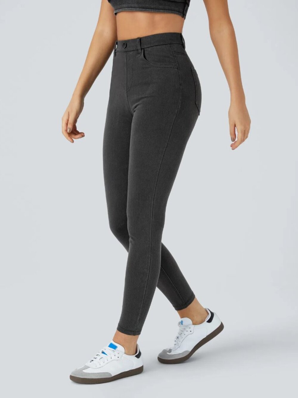 Halara Women's Medium Hemp Black Flex High Waisted Pockets Denim Work Leggings